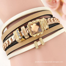 alibaba express jewelry multi layers leather wrap crystal bracelet women bracelet